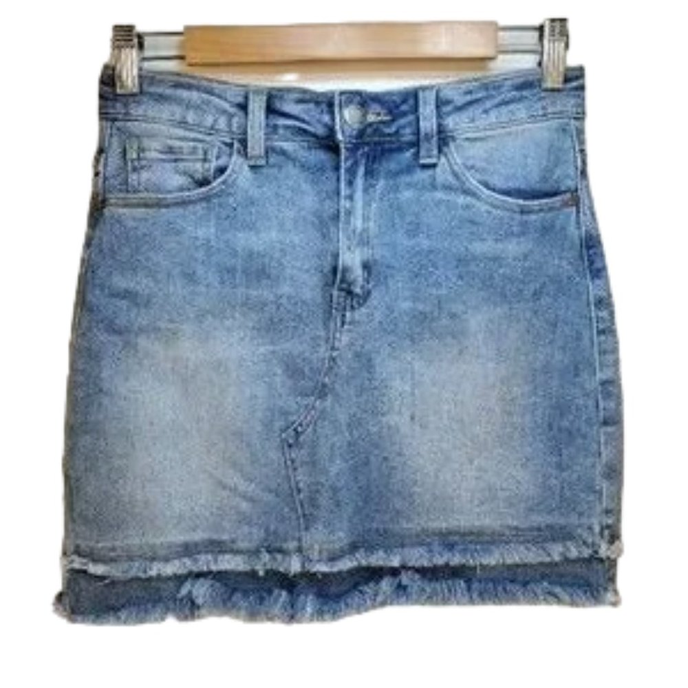 8th of LA Fringe Denim Mini Skirt Sz M